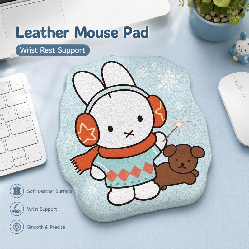 Desk Mat Leather - Anime Miffy Leather Mouse Pad with