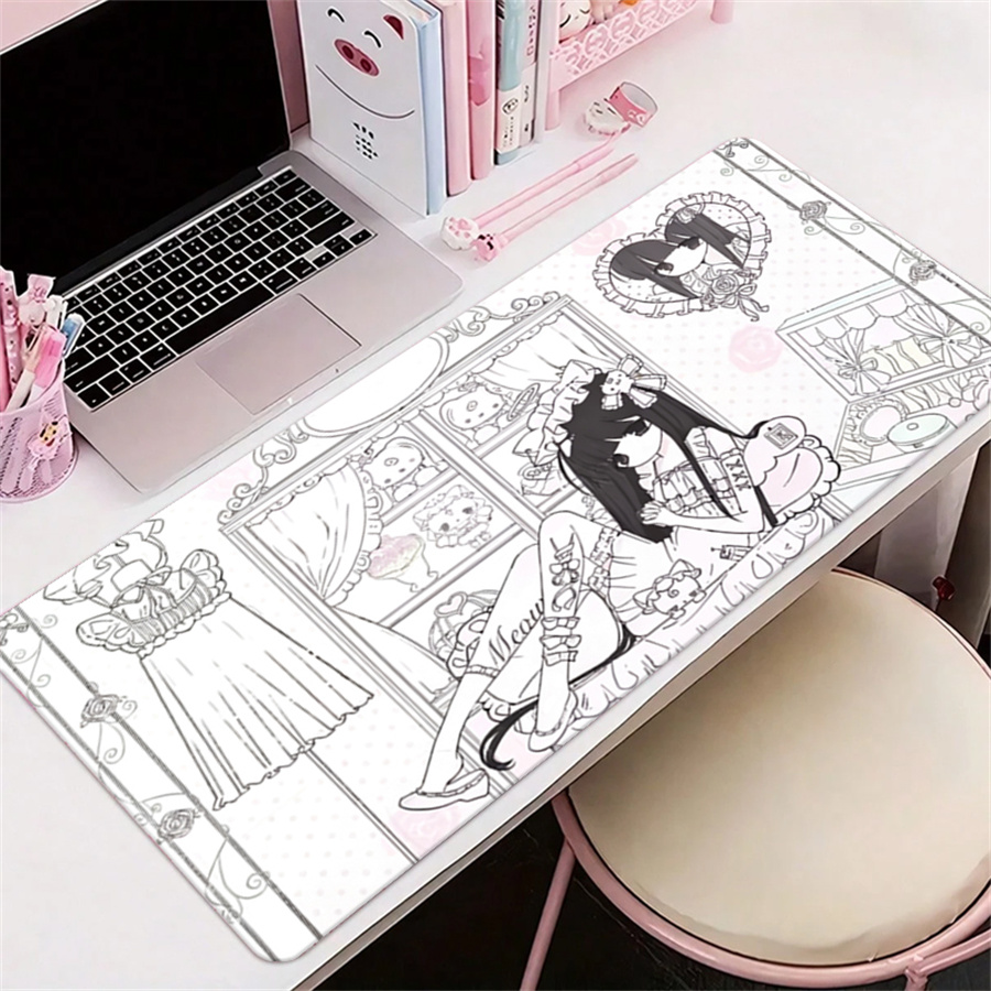 Desk Mat Leather - Anime Aesthetics Leather Mouse Pad Pink