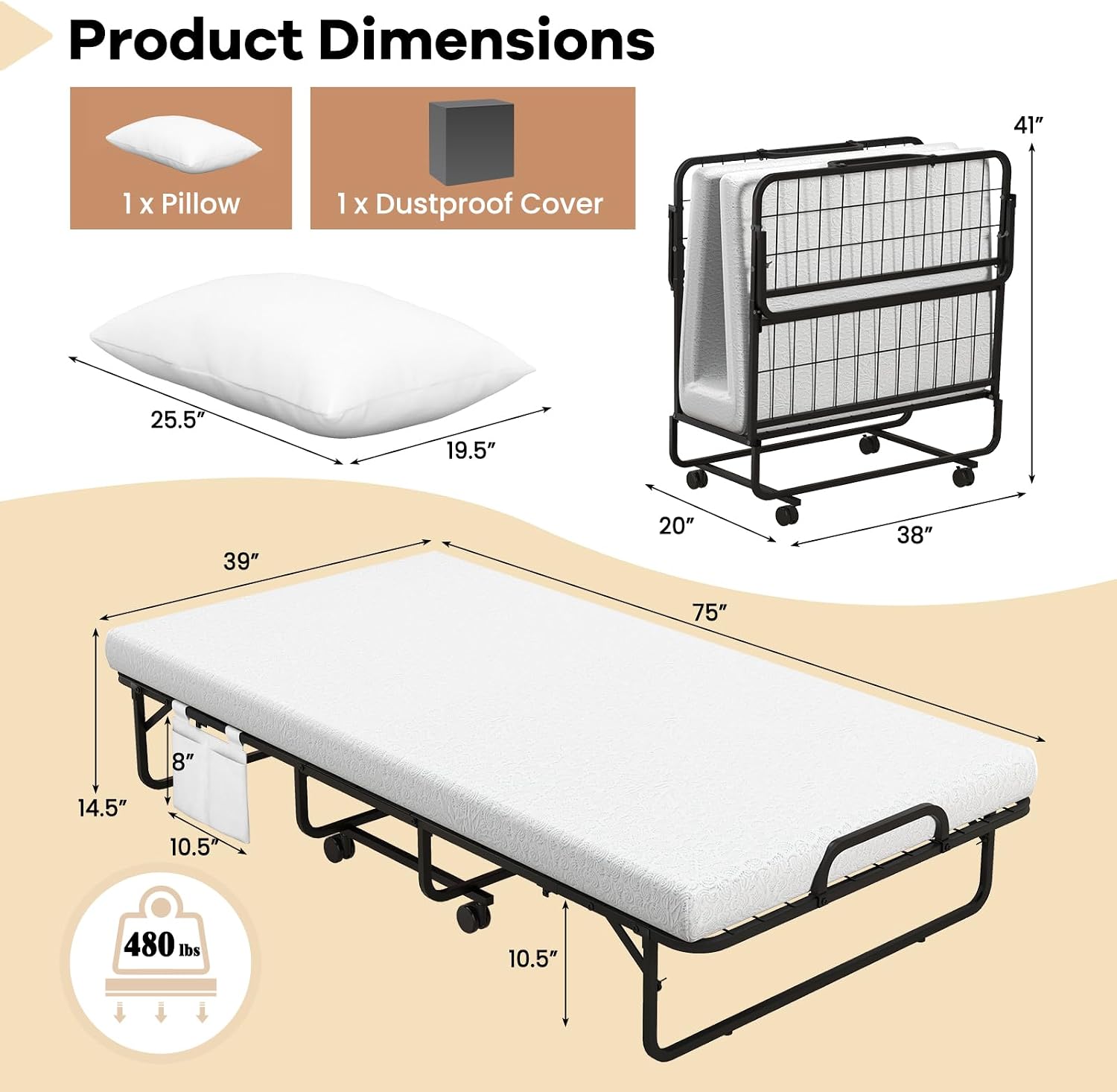 75 Inches Folding Bed With Mat - Home Office Guest Room review and price